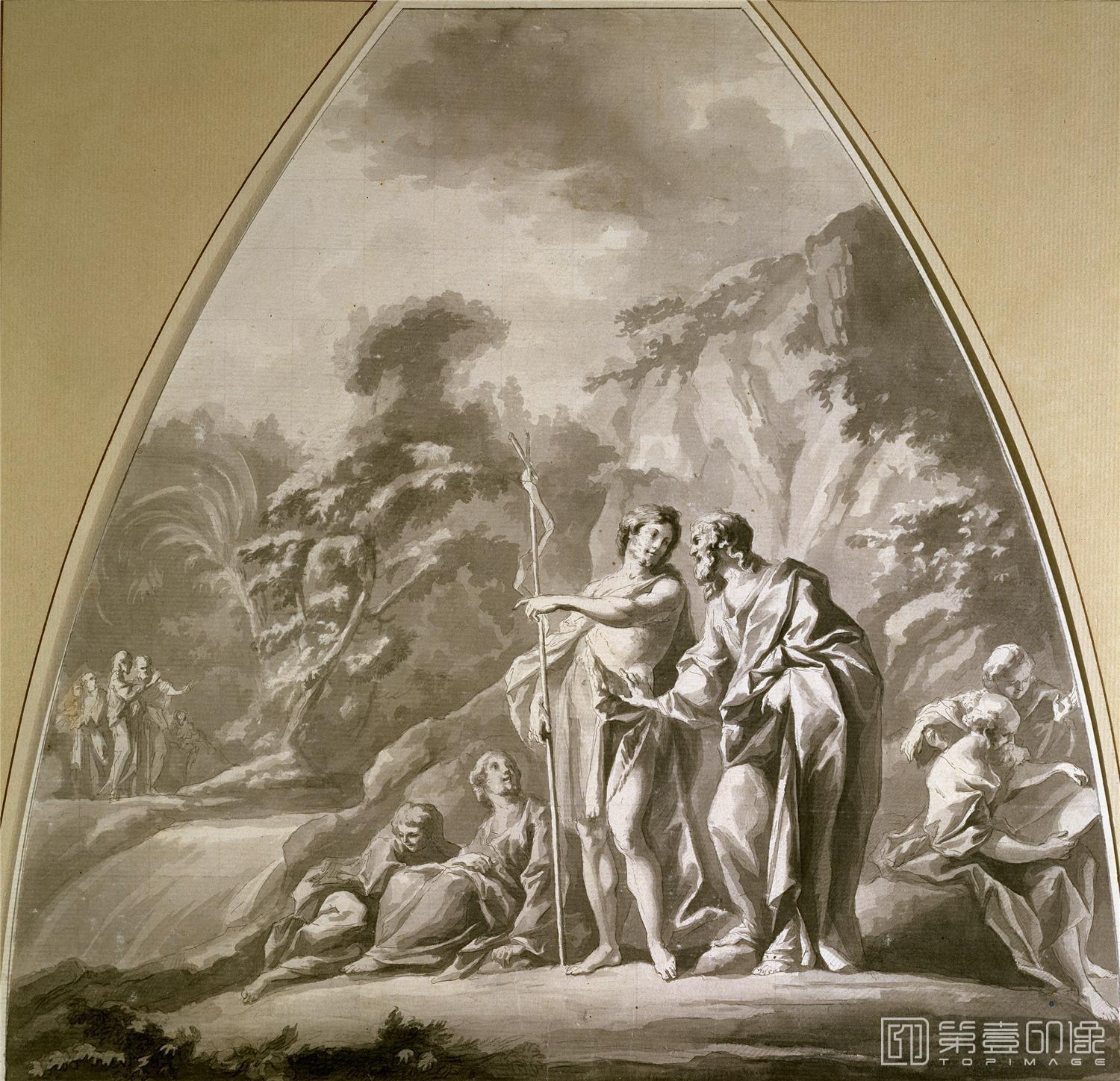 素描-西班牙普拉多美术馆素描藏画-Paret y Alcazar, Luis-San Juan y los primeros discipulos de Jesus-1485